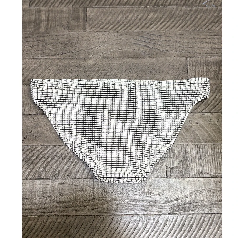Aerie Bikini Bottom Large White Black Gold Metallic Grid Textured NWT